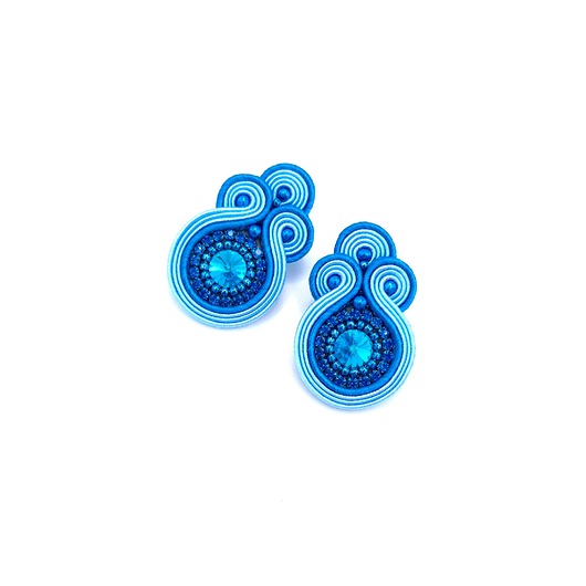 kolczyki soutache Gracia sztyfty sutasz niebieskie małe kolczyki z kryształkami