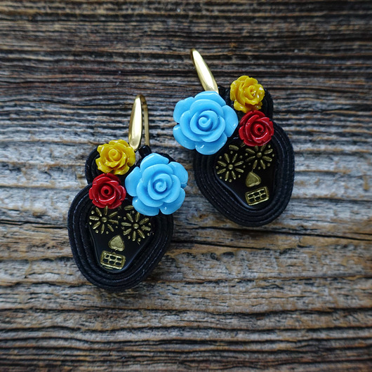 kolczyki soutache Sugar Skull -  kolczyki soutache