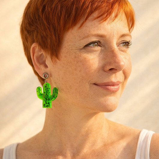 kolczyki z żywicy Kolczyki z żywicy : KAKTUSY : neon green