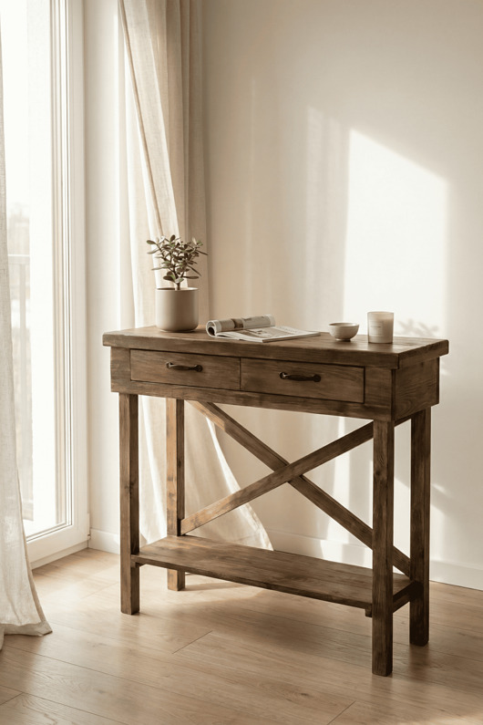 komody Vintage Regał, Komoda, retro 2 szuflady brąz Antyczny z X na tylnej ściance