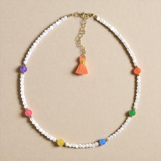chokery Choker : muszla biała i kolorowy jadeit : summer collection
