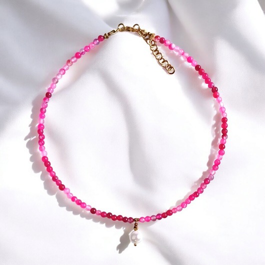 chokery Naszyjnik : choker : fuchsia & pearl collection : agat i perła