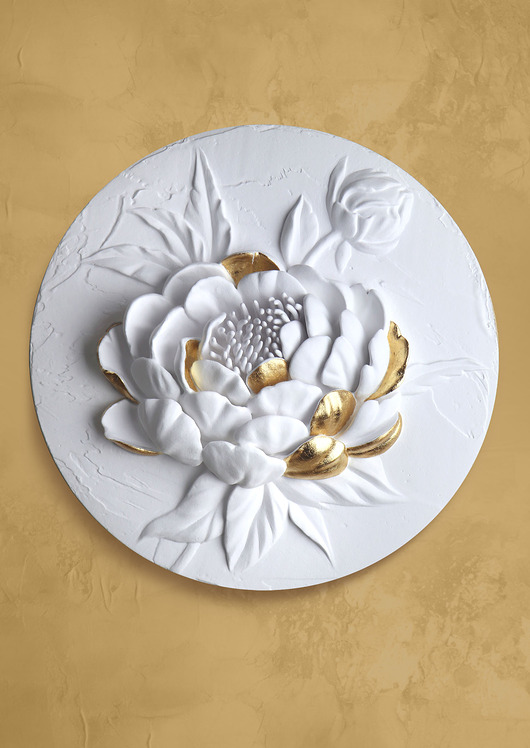 obrazy Gipsowa płaskorzeźba Piwonia - Ø30 cm. Obraz strukturalny. Dekoracja ścienna