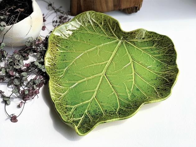 Duża Patera dekoracyjna talerz  ceramiczny LIŚĆ Ceramika Tyka