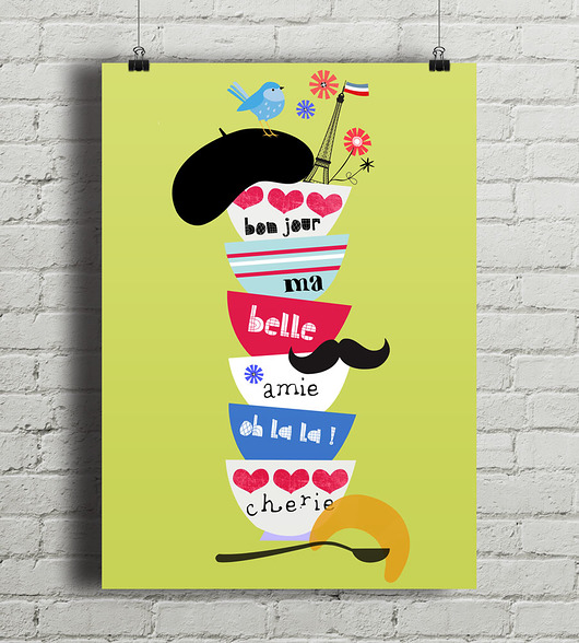 plakaty Bon Jour Cherie - plakat kuchenny art giclee