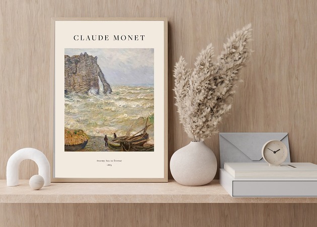 plakaty PLAKAT Monet, sztorm obraz, sztuka ścienna, pejzaż morski