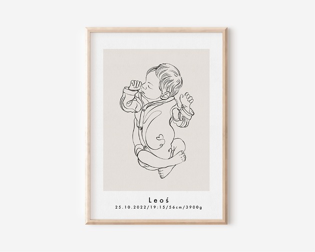 obrazy i plakaty do pokoju dziecięcego METRYCZKA  - PLAKAT LINE ART Chłopiec