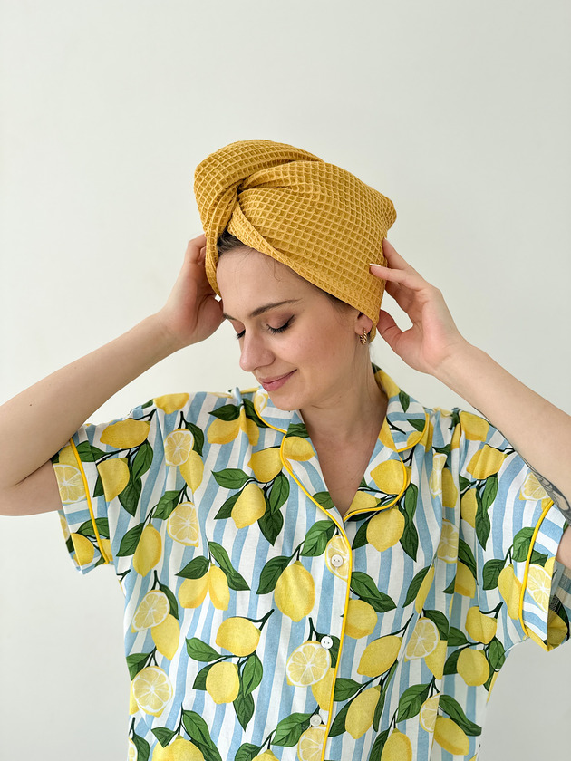 akcesoria różne Bawełniany turban do suszenia włosów musztarda