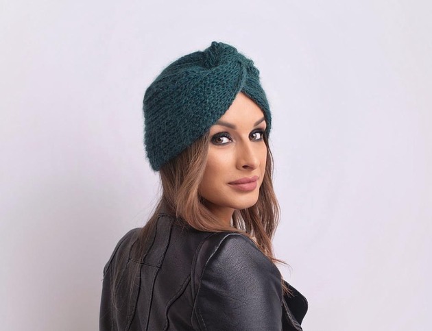 czapki damskie Ręcznie robiony turban kolor butelkowa zieleń