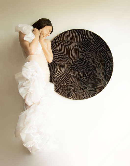 Ozdoby na ścianę Panel ścienny drewno dębowe średnica 90cm