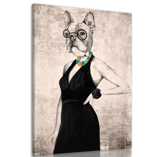 Obraz drukowany z elegancką Panią Buldog 70x100 NOWdeco