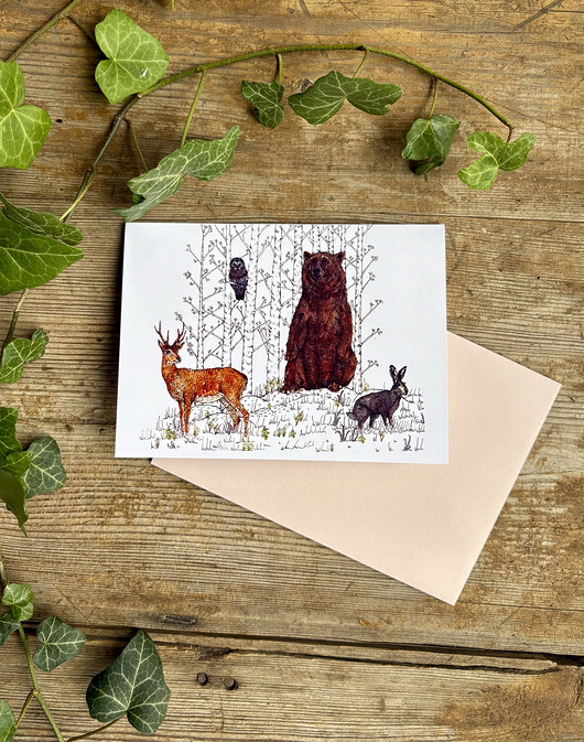 kartki okolicznościowe - wydruki Zwierzaki leśne- Kartka- Grafika- Ilustracja- In woods