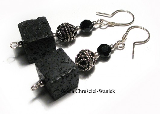 Lawa wulkaniczna, srebro i kryształ Swarovski Gosia Chruściel-Waniek