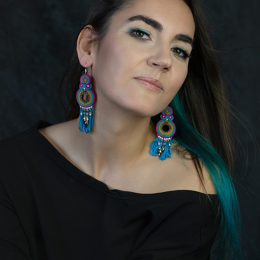 kolczyki soutache Kari L - kolczyki etno, srebro