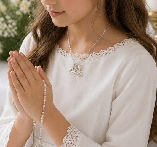 komunia - pozostałe Naszyjnik z aniołkiem KOMUNIA, srebro 925