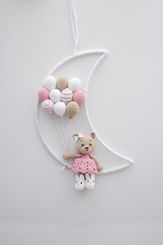 łapacze snów Łapacz snów Księżyc z misiem - róż