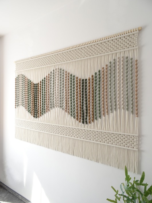 makramy Dekorcja ścienna makrama na ścianę 180 x 120 cm beżowa zielona