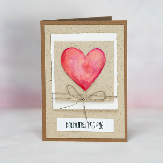 kartki scrapbooking Kartka Dzień Matki Serce akwarela ręcznie malowana Eko