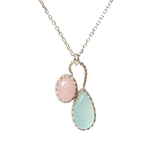 srebrne naszyjniki Naszyjnik Jolie z agatem niebieskim i kwarcem różowym