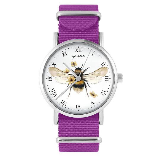 zegarki damskie Zegarek - Bee natural - amarant, nylonowy