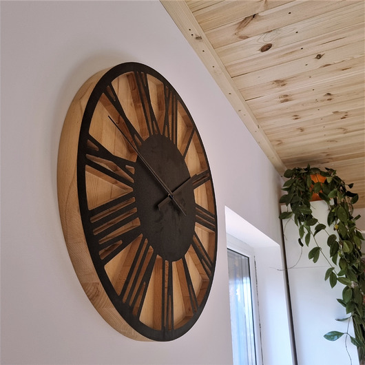 zegary Ogromny zegar z litego drewna, 55cm, drewniany czarny