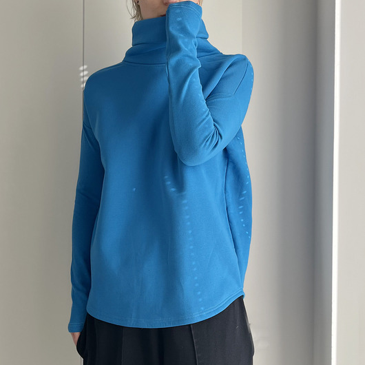 bluza bez kaptura damska Wąski rękaw Golf Niebieski