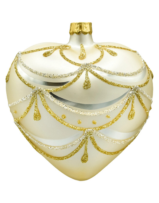 bombki Bombka choinkowa szklana ręcznie malowana: Serce w złotym ornamencie: matowe