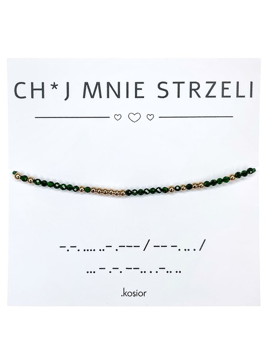 bransoletki na sznurku Bransoletka z alfabetem Morse Hematyt i Szmaragd Nilu