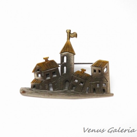 Srebrna broszka - Domki oksydowane VENUS GALERIA