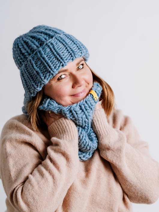 czapki damskie WOOLY Komplet czapka i komin  błękit