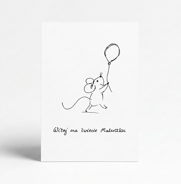 kartki okolicznościowe - wydruki Kartka z okazji narodzin dziecka składana "Witaj na świecie Maluszku" Myszka