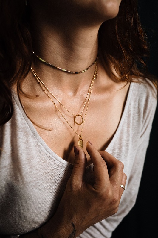 komplet biżuterii LIPA + KOŁO + CHOKER zestaw złotych naszyjników warstwowych