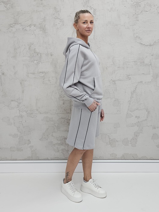 komplety damskie Dita komplet bluza na zamek i spodenki z lamówkamii Glacier Gray