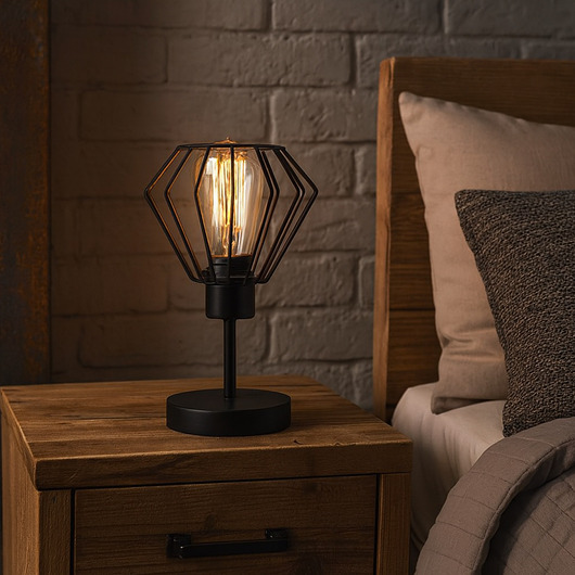lampy stołowe Industrialna lampka stołowa do salonu z drucianym kloszem GALLE LOFT