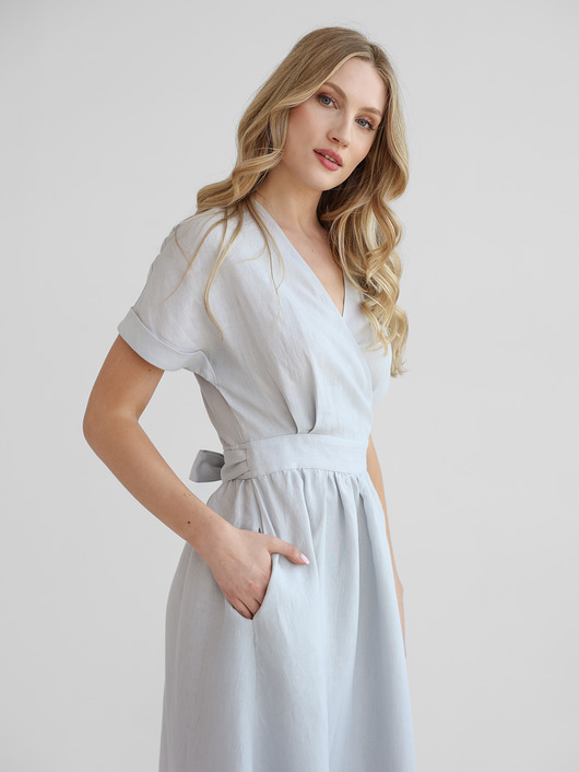 sukienki midi damskie Lniana Sukienka JASMINE LIGHT GRAY