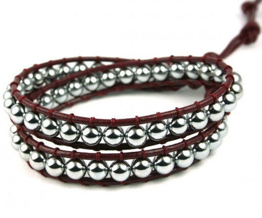 Snake Wrap: Srebrny hematyt w bordo iwwart