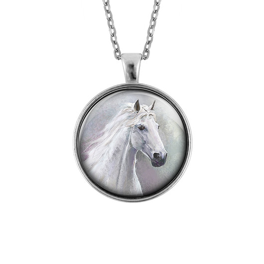 wisiory Medalion - Biały koń - duży