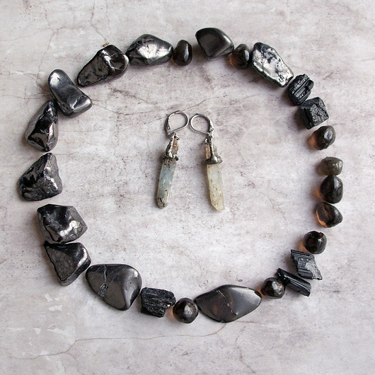 kolczyki wire wrapping UNIKATOWE kolczyki : KYANIT (cyjanit) 03