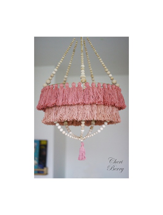 lampy wiszące Boho Lampa Abażur z Chwostami-Katja Brudny róż