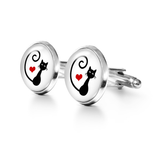 spinki do mankietów Kotek, serce - spinki do mankietów