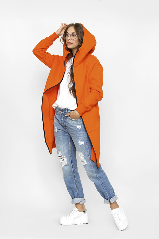 bluza z kapturem damska Bluza z kapturem Delfina pomarańczowy neon
