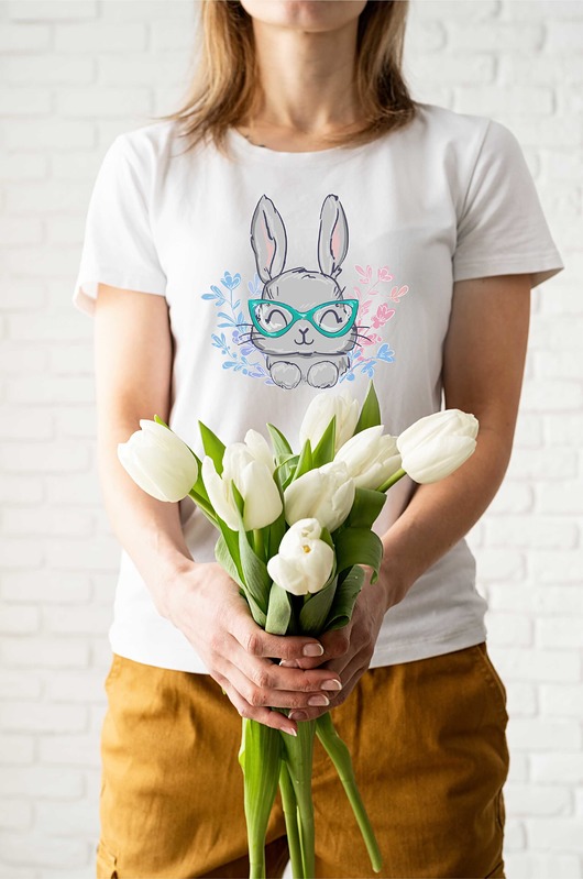t-shirt damskie Koszulka damska biała Bunny