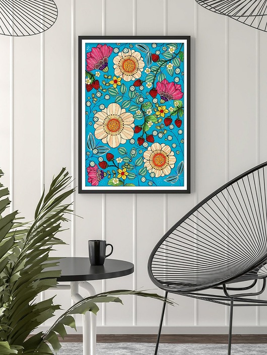 grafiki i ilustracje Kwiaty i truskawki