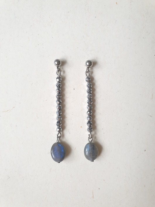 kolczyki z kamieniami Kolczyki ROOTS labradoryt, hematyt