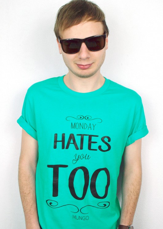 tshirt MONDAY HATES YOU TOO turkusowy r. M MUNGO