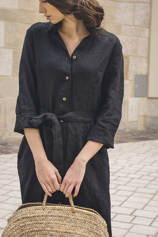 spódnice midi Lniana szmizjerka kolor czarny