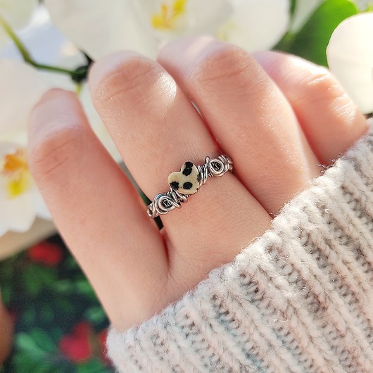 pierścionki srebrne Pierścionek Jaspis Dalmatyński Serce regulowany stal chirurgiczna handmade