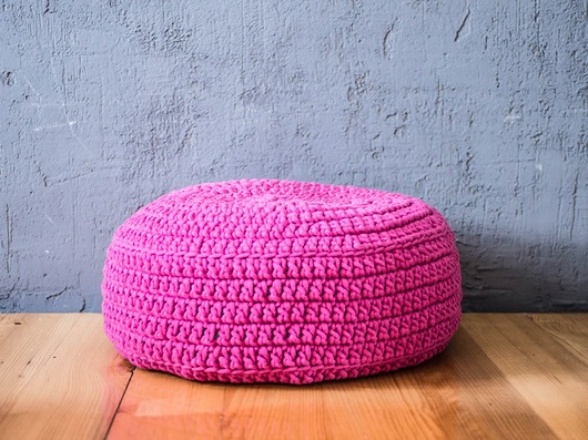  PUFKA DZIERGANA ze sznurka bawełnianego, Rabarbar Handmade