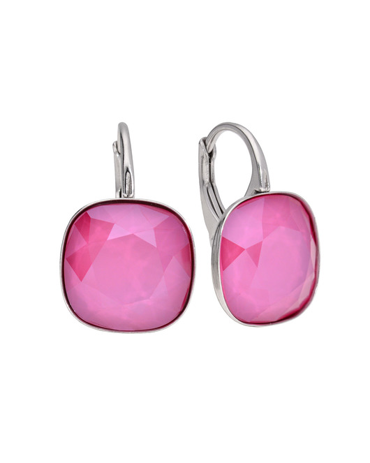 Srebrne kolczyki Swarovski kwadrat różowy kryształ KOM Biżuteria