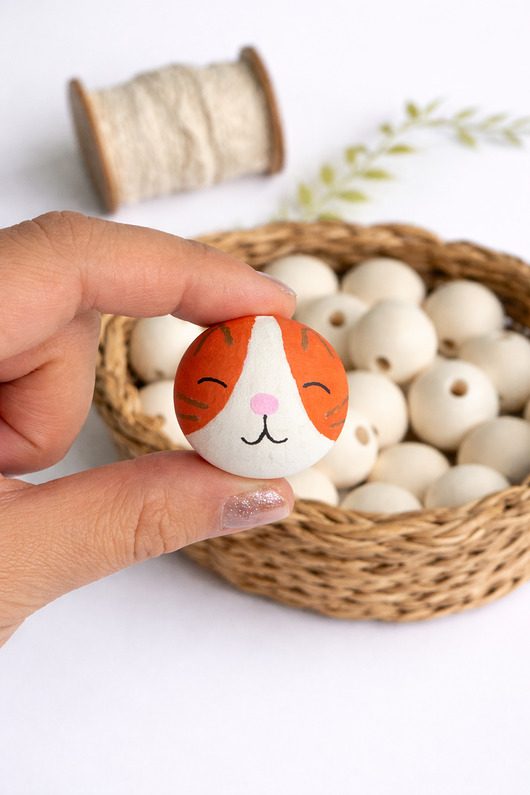 akcesoria różne Ręcznie malowany koralik kot czarny 3 cm do makramy i rękodzieła 1 szt.